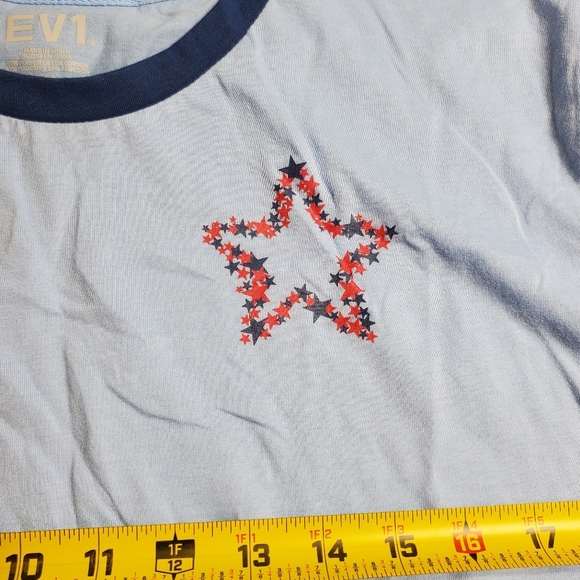 EV1 women's pajama set t-shirt & shorts - red, white, & blue sz L - Picture 7 of 11